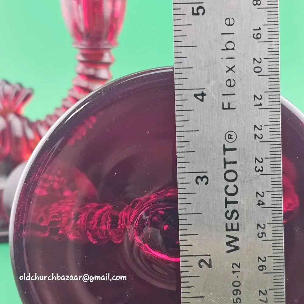 Set of 2 Paden City Ruby Red Glass Crows Foot Round Double Candle Holders